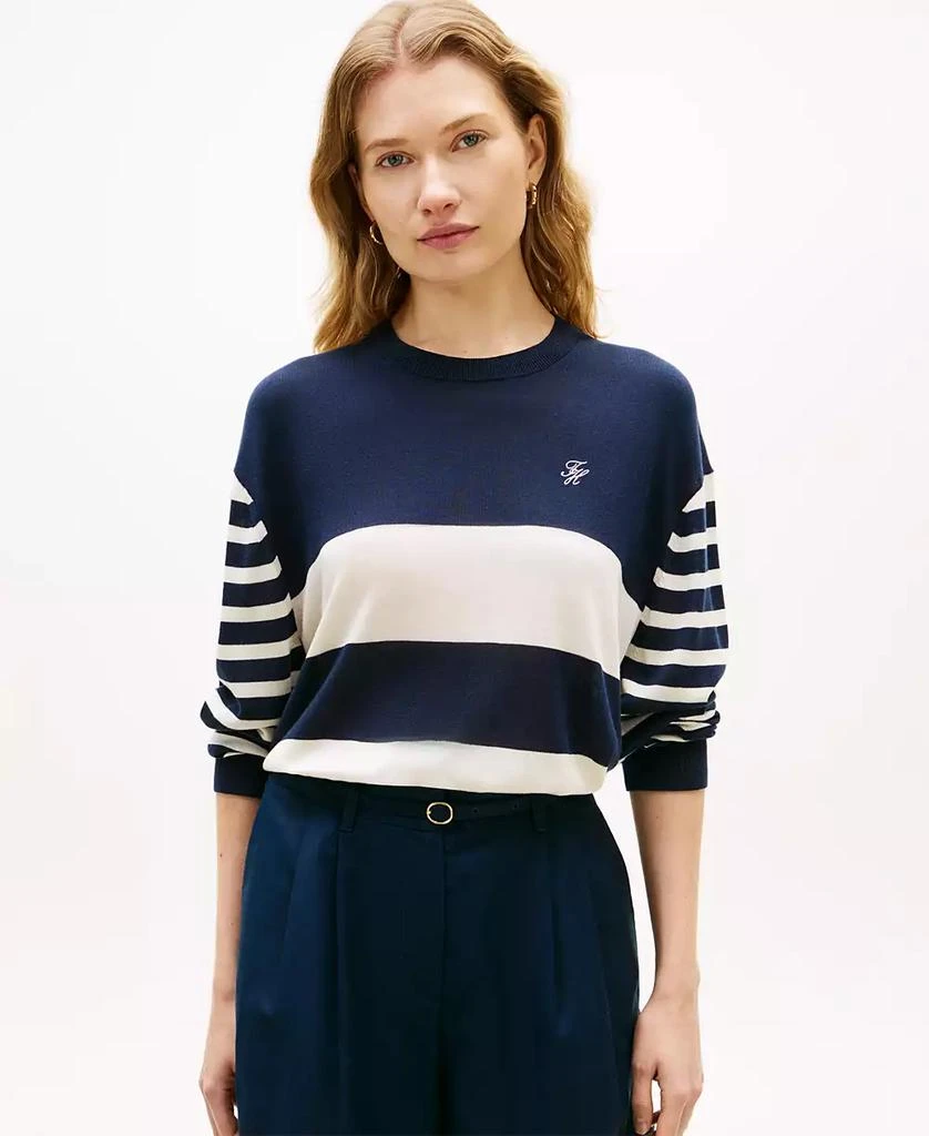 Tommy Hilfiger Women's Monogram Script Striped Sweater