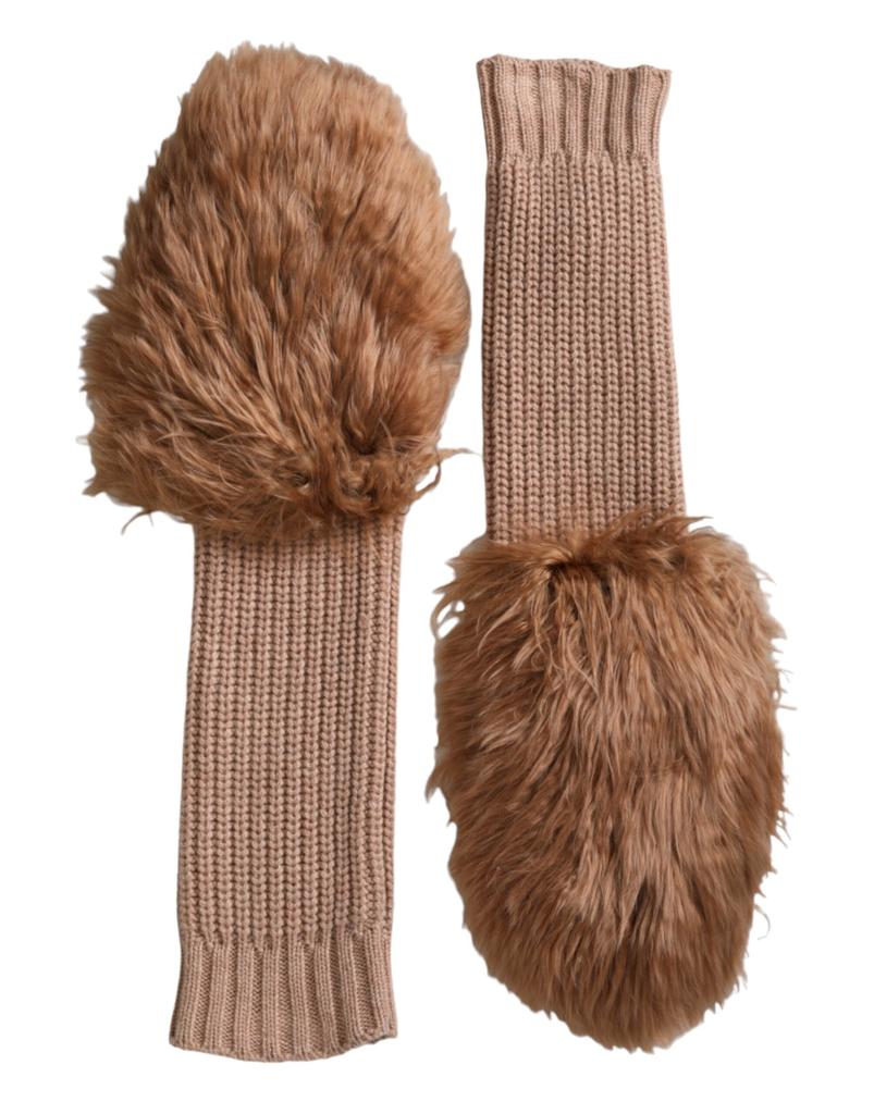 Dolce & Gabbana Cashmere Knitted Fur Mid Arm Mitten Women's Gloves