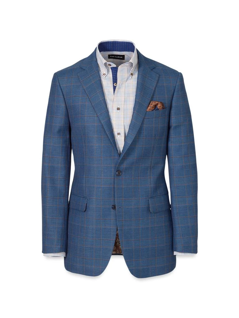 Paul Fredrick Blue/tan Wool Blend Plaid Single Breasted Notch Lapel Suit Jacket