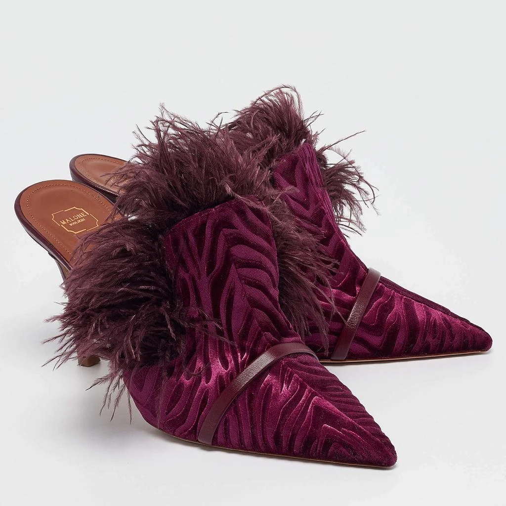 Malone Souliers Malone Souliers Burgundy Velvet and Feather Slide Sandals Size 39 4