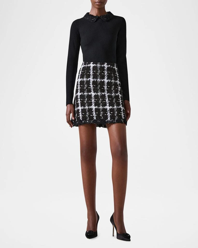 Carolina Herrera Removable Lace Collar Long-Sleeve Rib Sweater 2