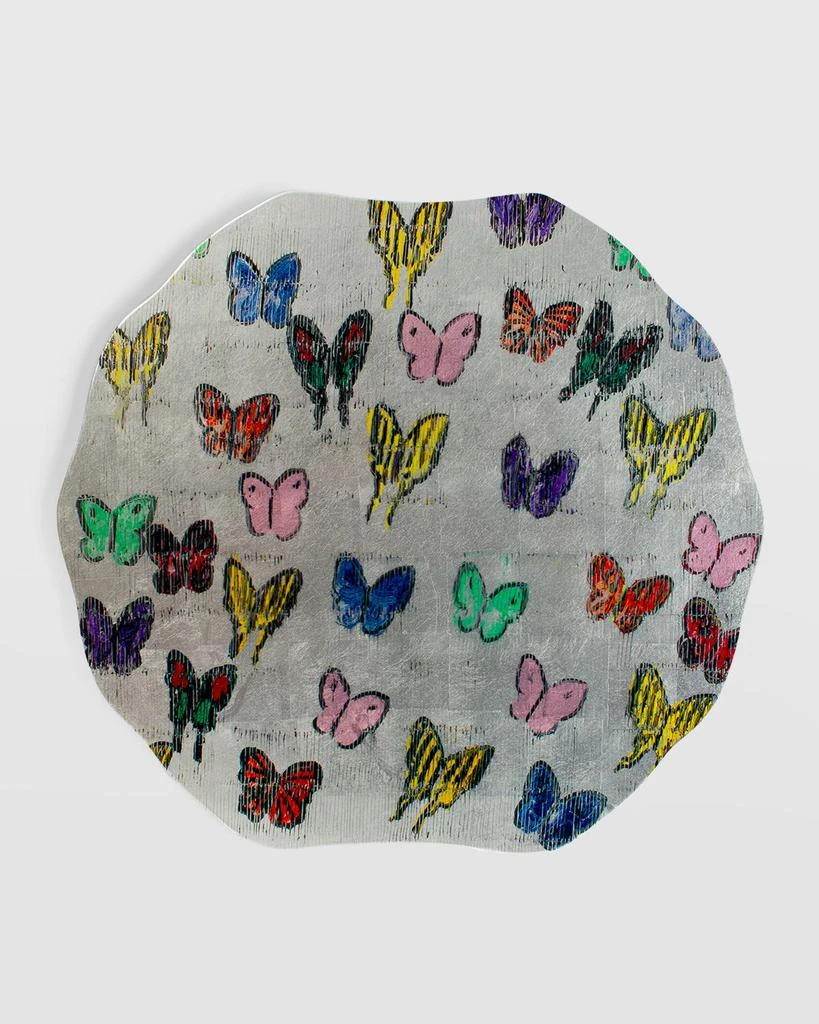 Hunt Slonem Butterflies Around The World Silver Leaf And Lacquer Placemat 1