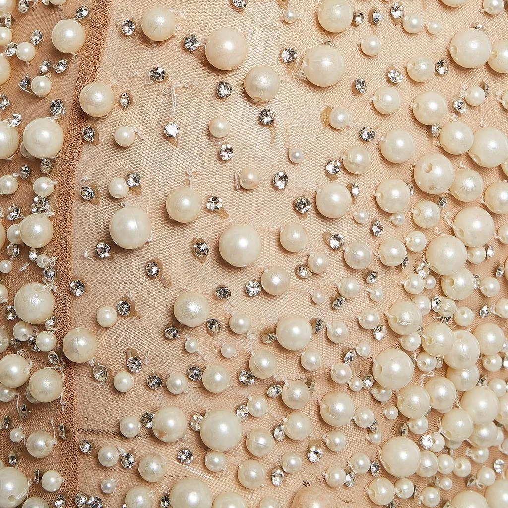 Yousef Al Jasmi Yousef Al Jasmi Cream Pearl Embellished Tulle Sheer Evening Dress S 4
