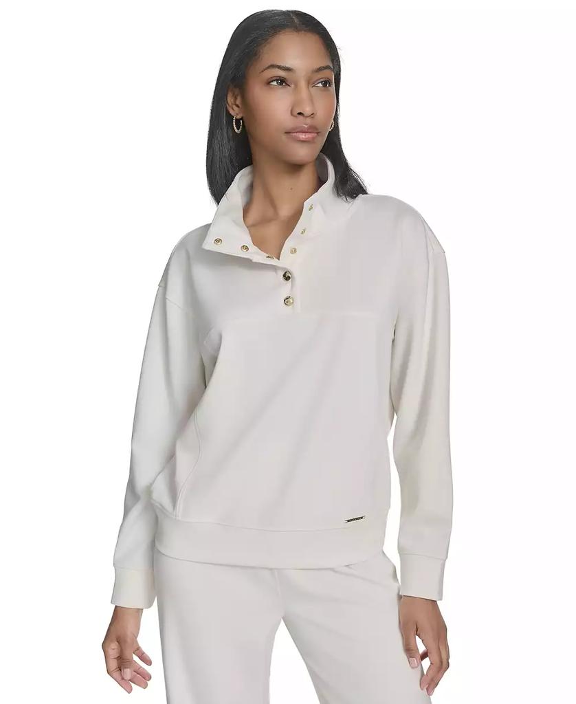 HALSTON Women's Snap-Collar Long-Sleeve Pullover