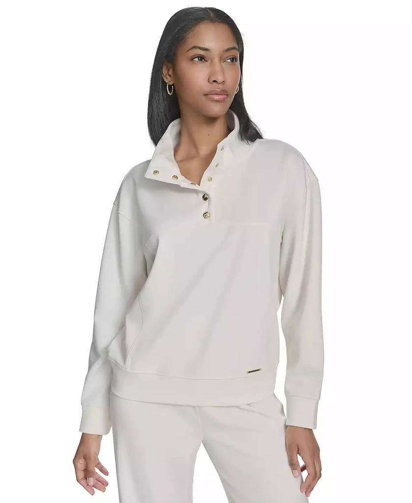 HALSTON Women's Snap-Collar Long-Sleeve Pullover 1