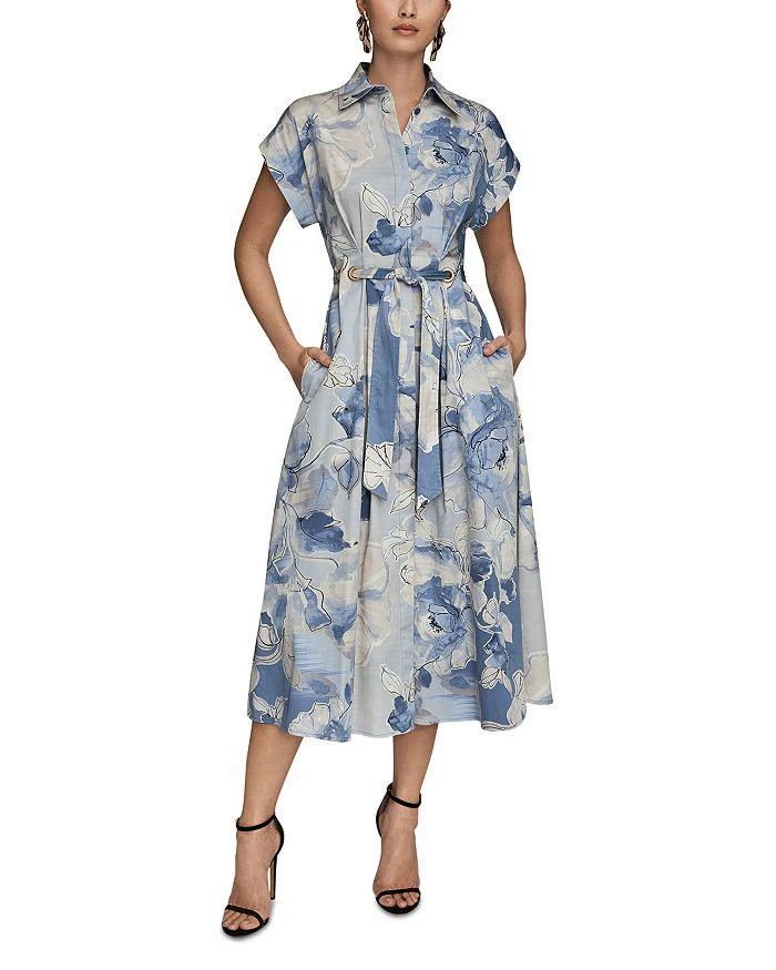 donna karan women's belted asymmetric midi dress Belted Draped Printed Dress | Fit and Flare
