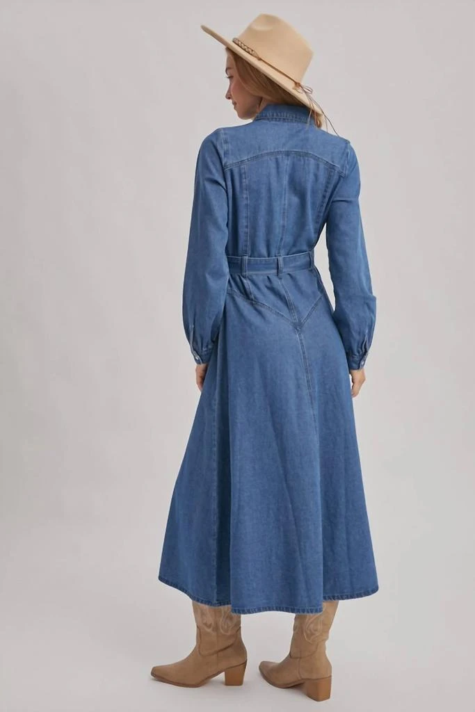 BluIvy Bluivy - Denim Button Down Belted Shirt A-line Maxi Dress 4