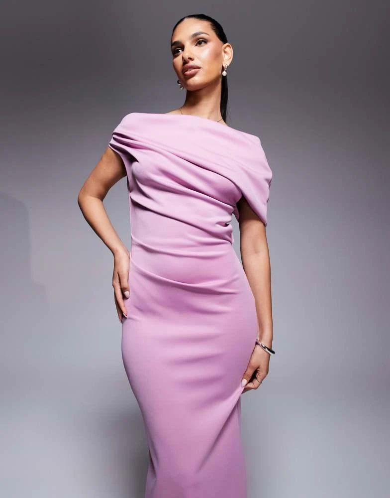 knee length dresses for ladies ASOS DESIGN Bare Shoulder Prom Scuba Midi Dress In Forest Green