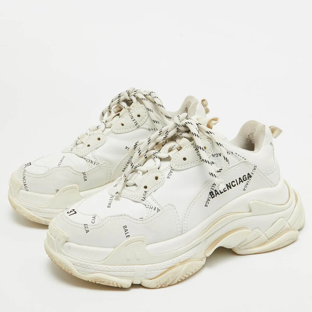 Balenciaga Balenciaga White Faux Leather Triple S Allover Logo Sneakers Size 37 2