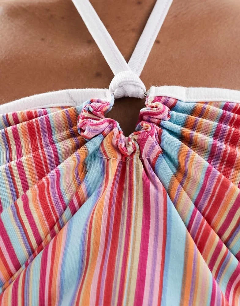 Daisy Street Daisy Street halter neck strappy Y2K crop top in bright stripe 2