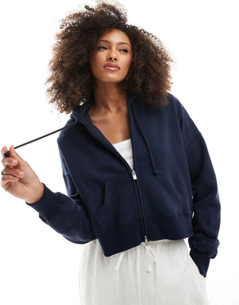 HOLLISTER Hollister boxy cropped zip through hoodie in navy 1