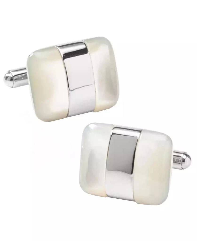 Ox and Bull Trading Co. Men's Silver Wrapped Mother of Pearl Cufflinks 1