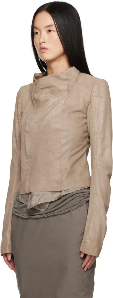 Rick Owens Beige Hollywood Low Neck Leather Biker Jacket 4