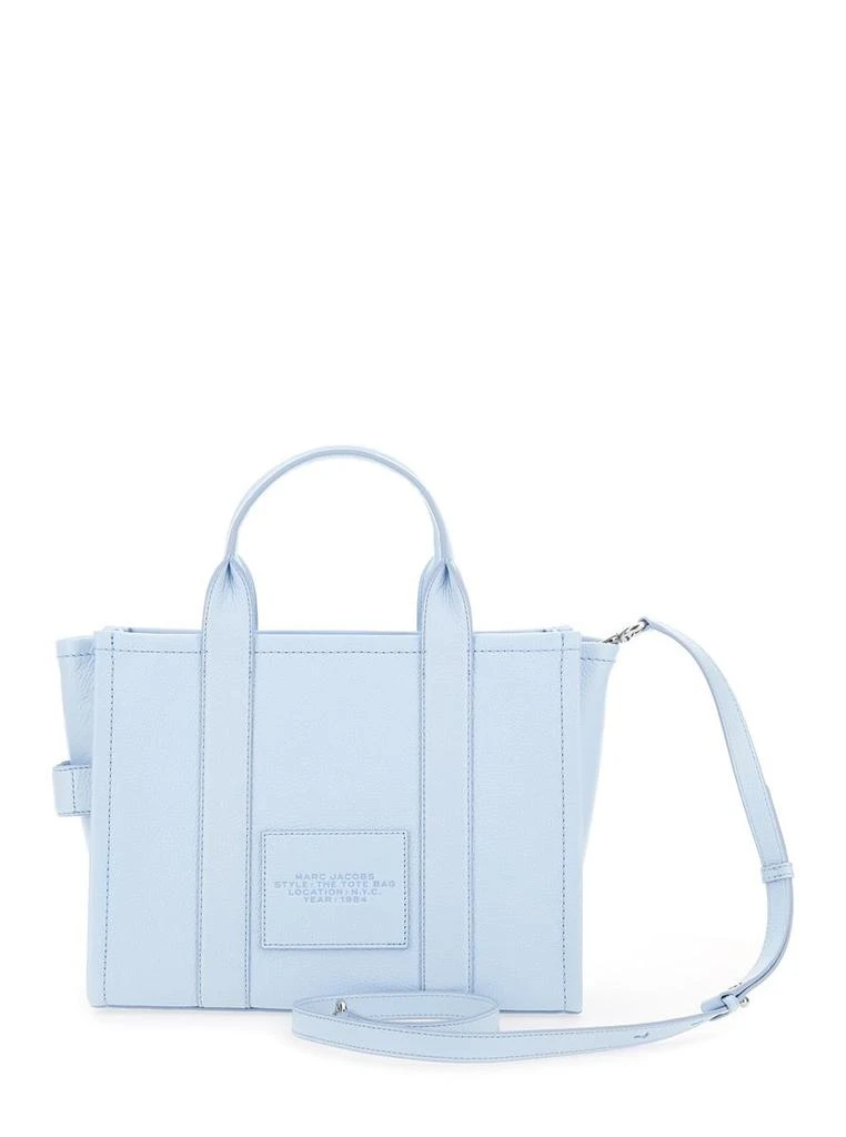 Marc Jacobs 'The Medium Tote Bag' Light Blue Handbag With Logo On The Frontin Hammered Leather Woman 2