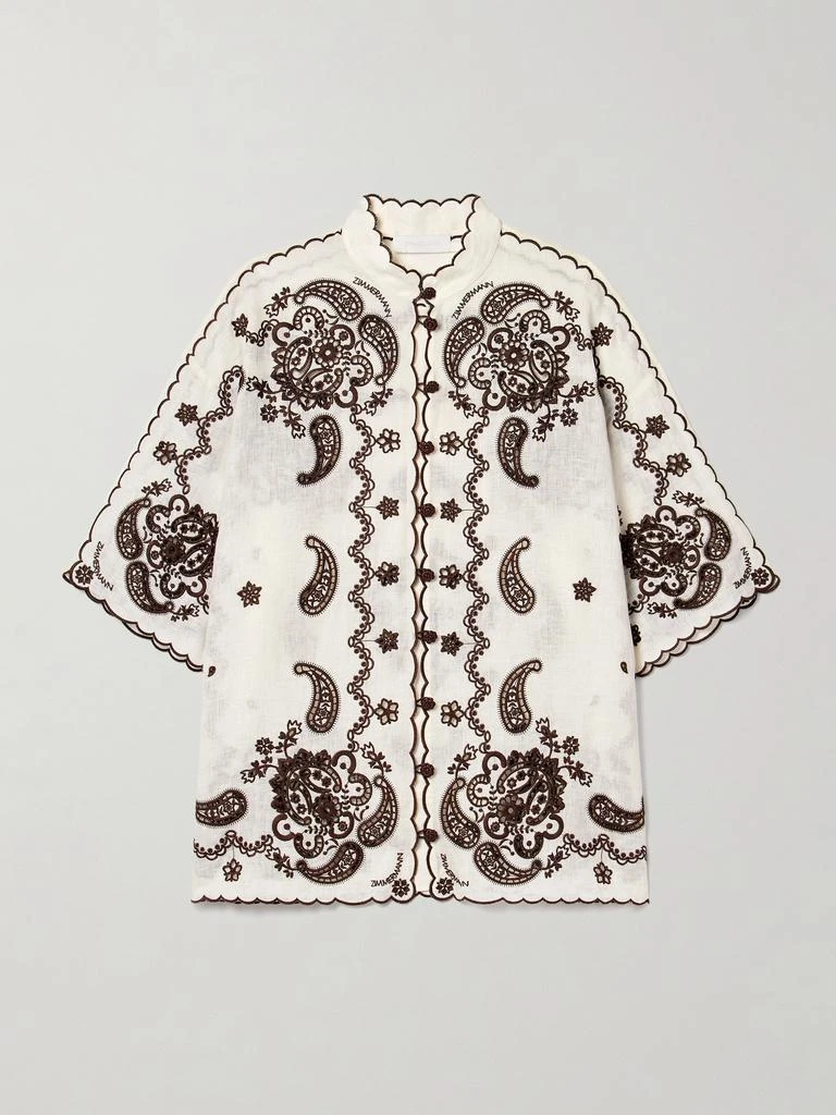 Zimmermann Ascension 皮革边饰马德拉刺绣亚麻衬衫 1