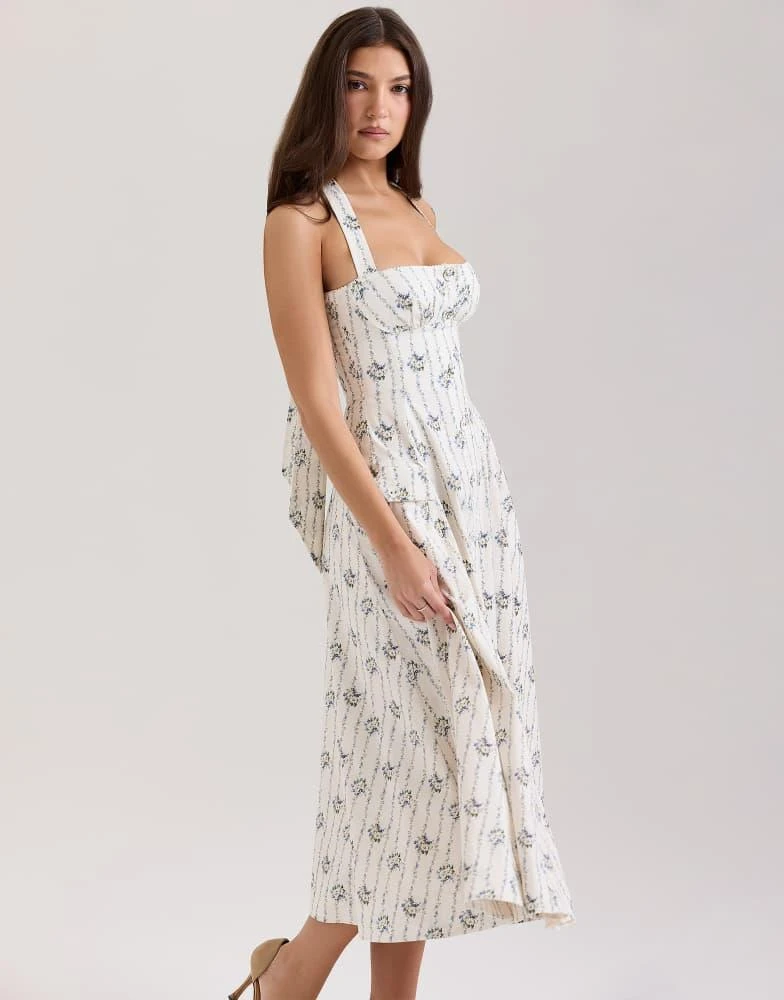 House of CB House of CB Claudia stretch cotton halter neck midi dress in cream daisy print 4