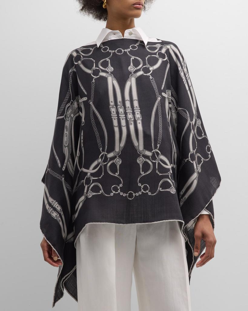 Rani Arabella Lexington Black Print Cashmere-Blend Poncho