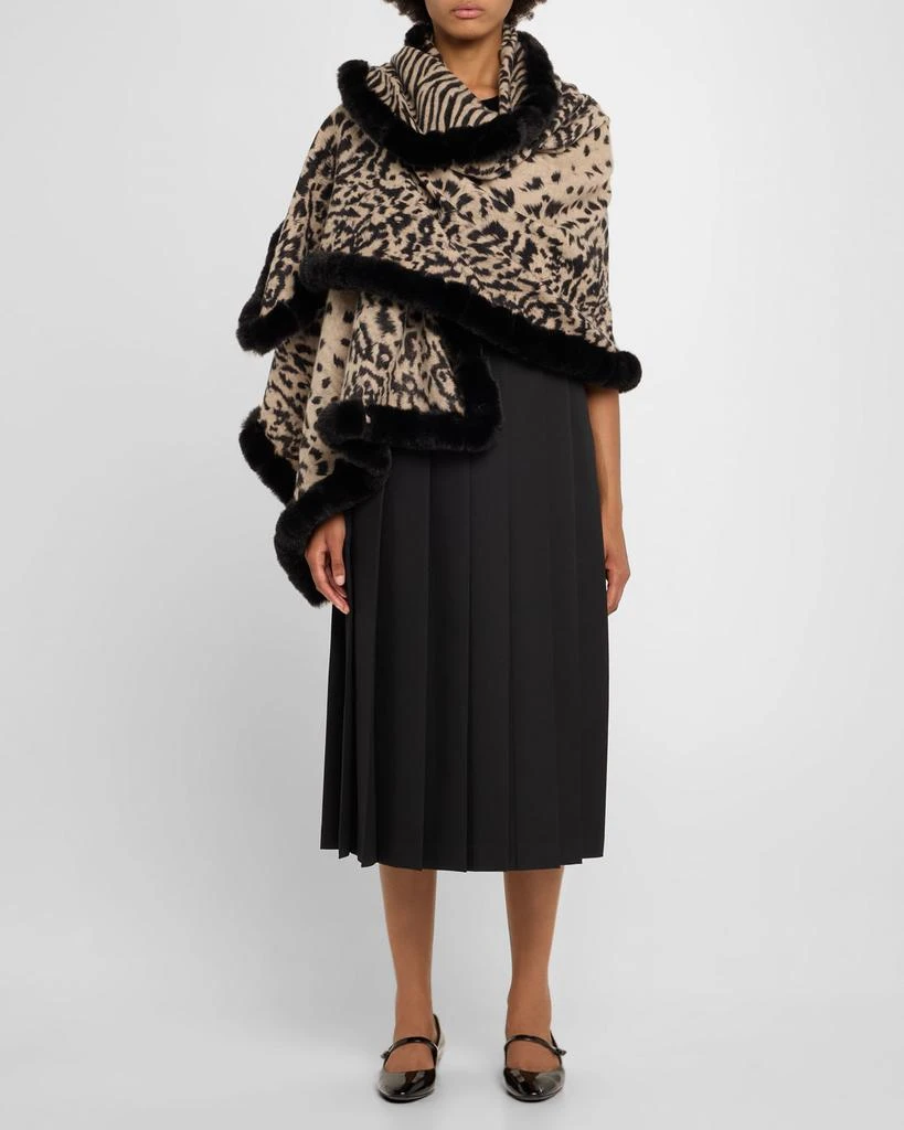 La Fiorentina Reversible Animal-Print Wool-Blend Wrap with Faux Fur Trim 2