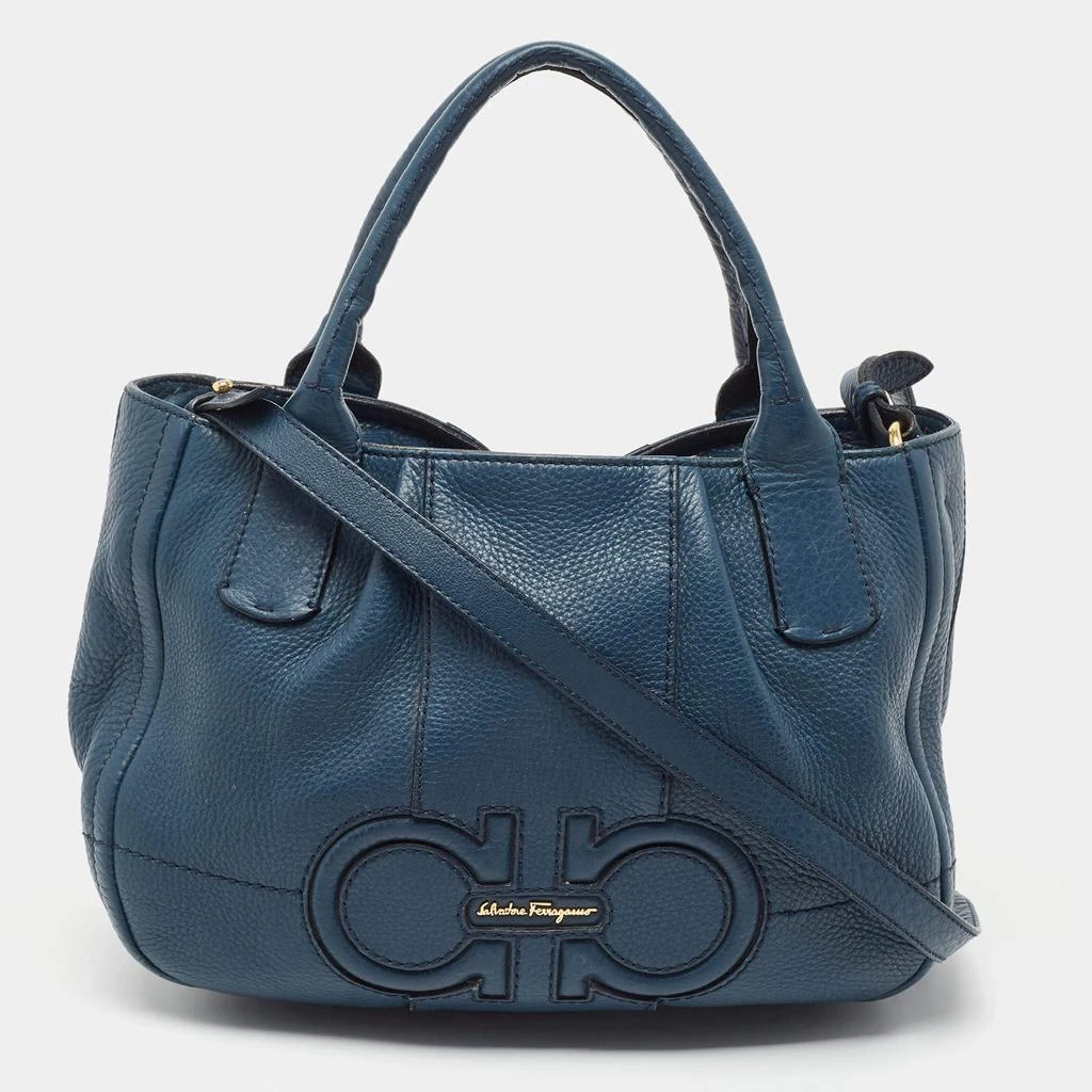Salvatore Ferragamo Salvatore Ferragamo Teal Blue Leather Gancini Tote 1