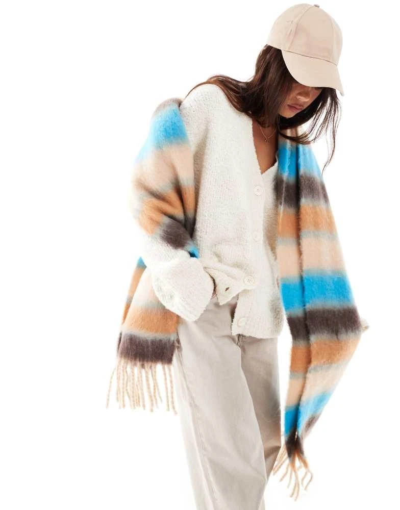 ASOS ASOS DESIGN scarf with brushed stripe design in blue and orange design 3