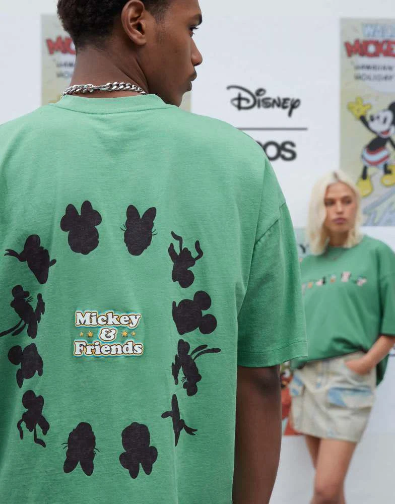 ASOS ASOS DESIGN Disney unisex oversized t-shirt with Mickey Mouse & Friends prints in washed green 4