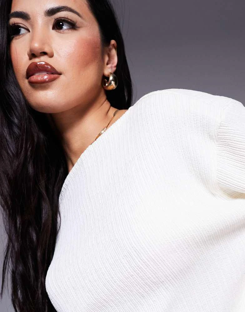 ASOS ASOS DESIGN off shoulder long sleeve in crinkle white 3