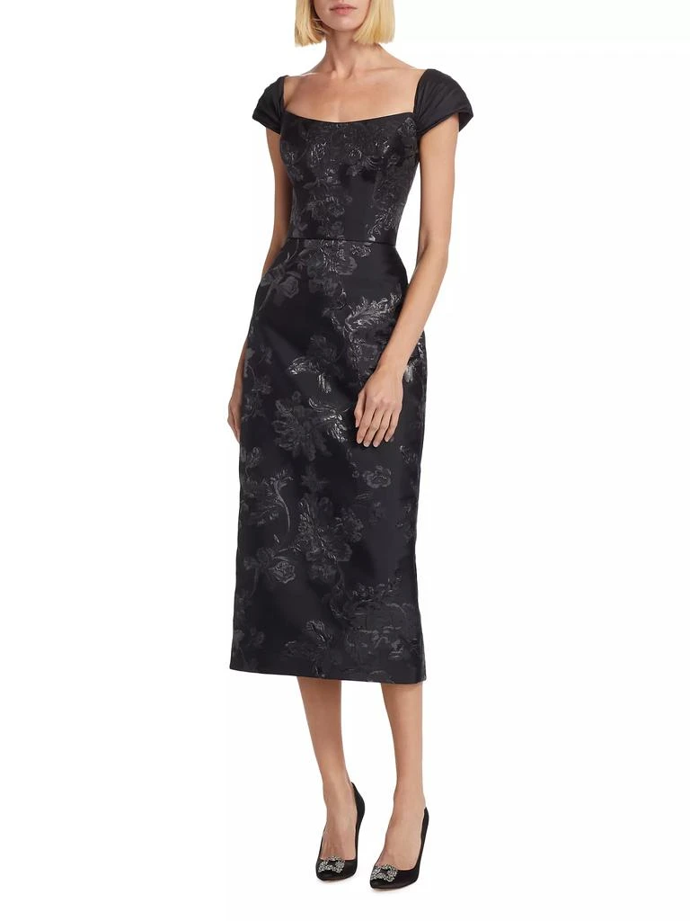Amsale Brocade &amp; Taffeta Tea-Length Dress 3