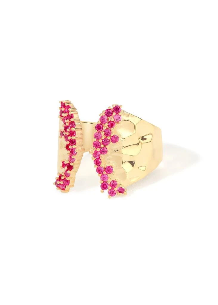 Tiramisu Elegant 14K Gold Plated Over 925 Sterling Silver Created Ruby Accents  Open Ring 3