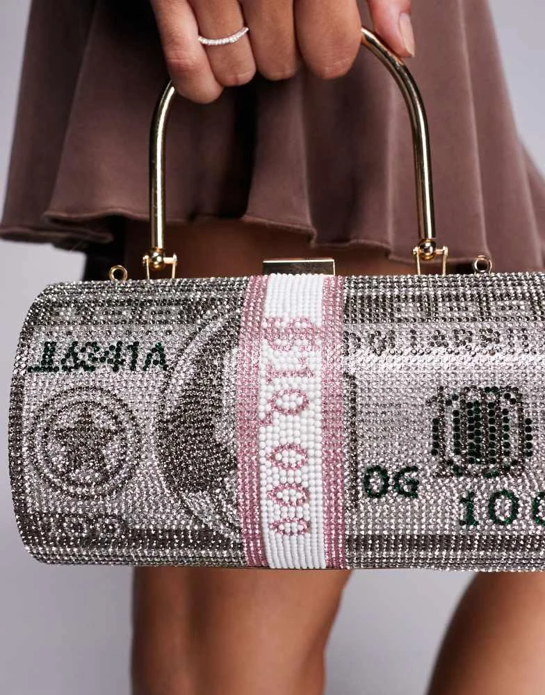 River Island River Island dollar bill heatseal clutch bag in silver 4