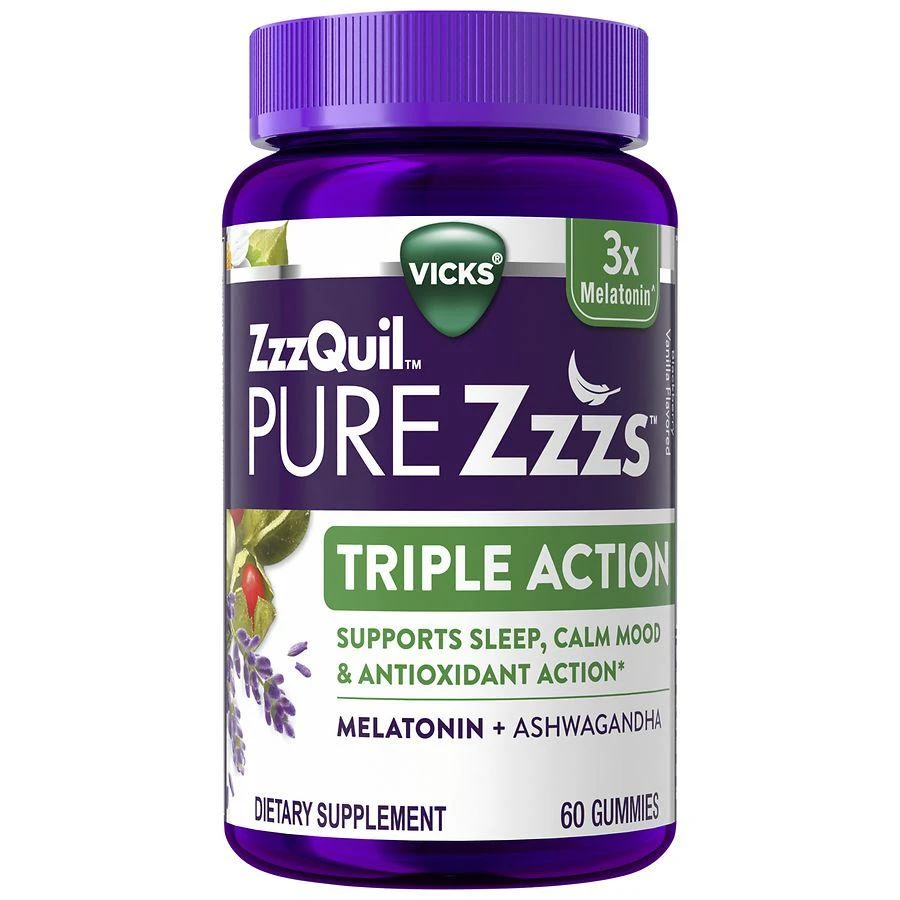 PURE Zzzs Triple Action Melatonin Gummies, Sleep Aid with Ashwagandha for Adults Blackberry Vanilla 1