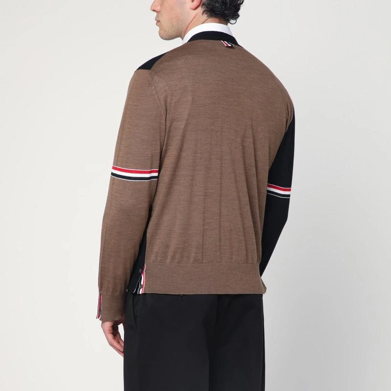 Thom Browne Navy/grey/brown wool cardigan 3