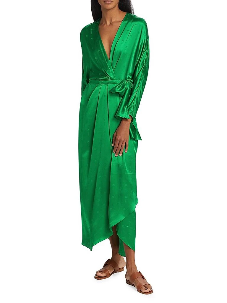 green dress plus Womens Silk Floral Dress Short Sleeves Silk Wrap Dresses Green / XL main image 0
