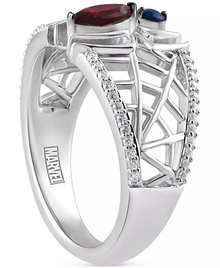 Wonder Fine Jewelry Marvel Garnet (1/4ct. t.w.) Sapphire (1/20 ct. t.w.) & Diamond (1/6 ct. t.w.) Spiderman Ring in Sterling Silver 5