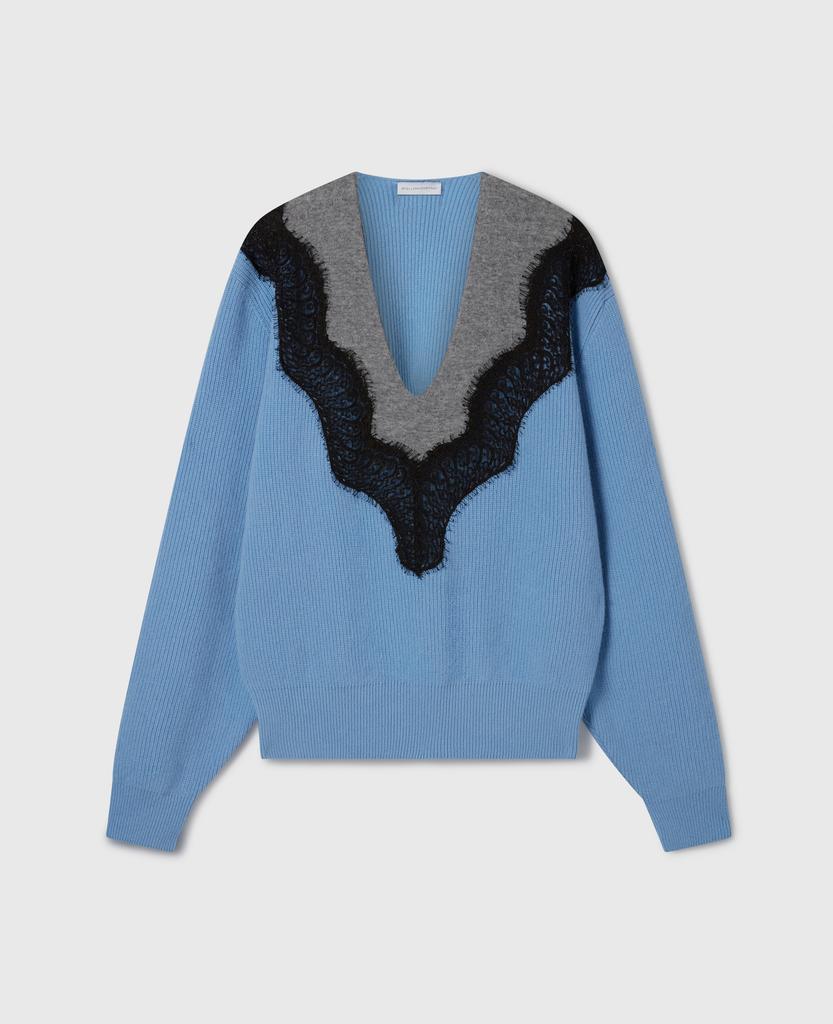 Stella McCartney Stella McCartney - Lace Insert Long Sleeved Jumper, Woman, Sky blue, Size: M