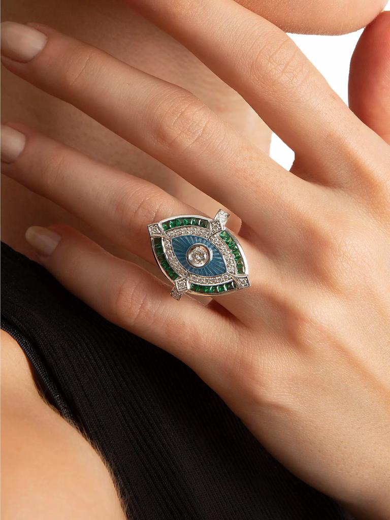 Melis Goral Guardian 14K White Gold, Diamond & Tsavorite Ring