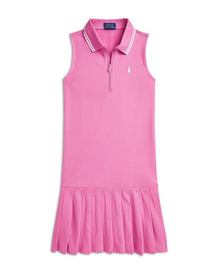 Ralph Lauren Girls' Pleated Stretch Mesh Polo Dress - Big Kid