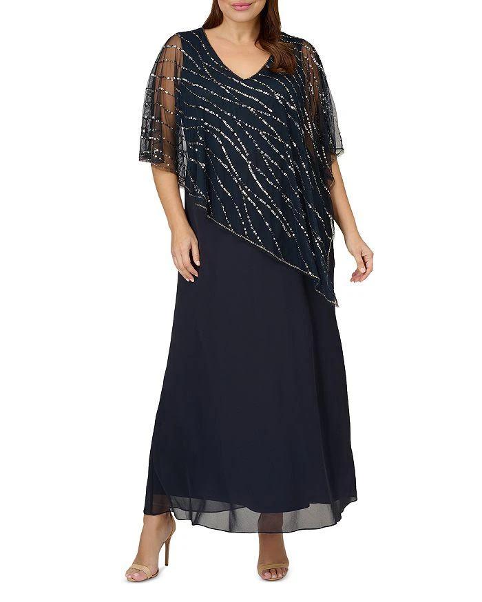 Adrianna Papell Plus Sequin Cape Overlay Gown 1