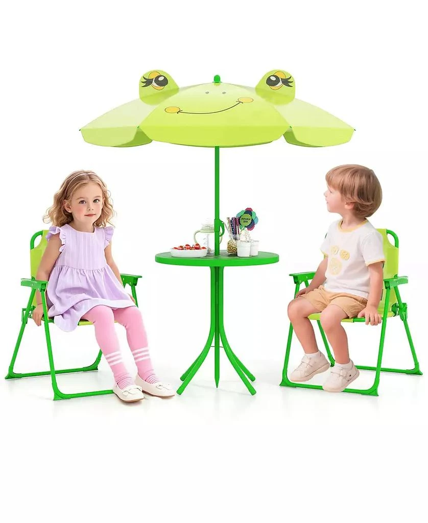 Gymax Toddler Picnic Table & Chair Set w/ 2 Folding Chairs & Height Adjustable Umbrella 1