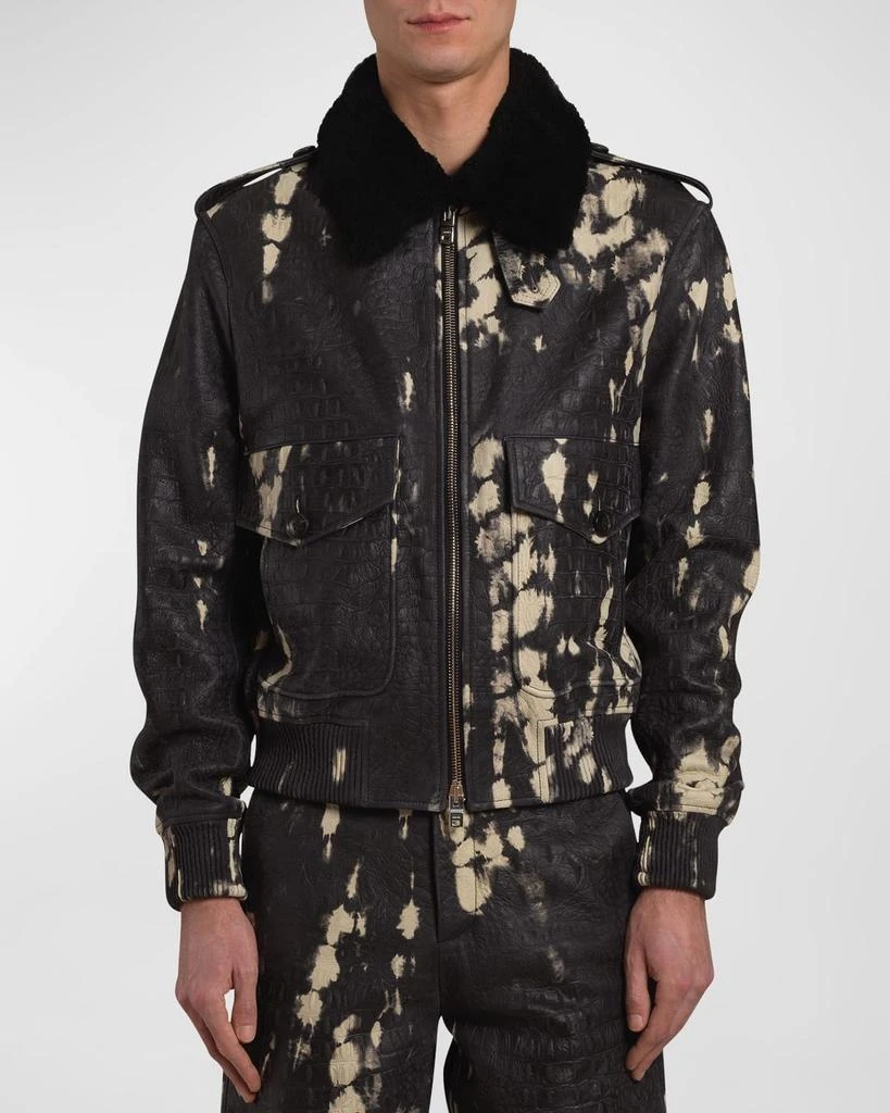 AMIRI Men's Croc-Print Leather Aviator Jacket 1