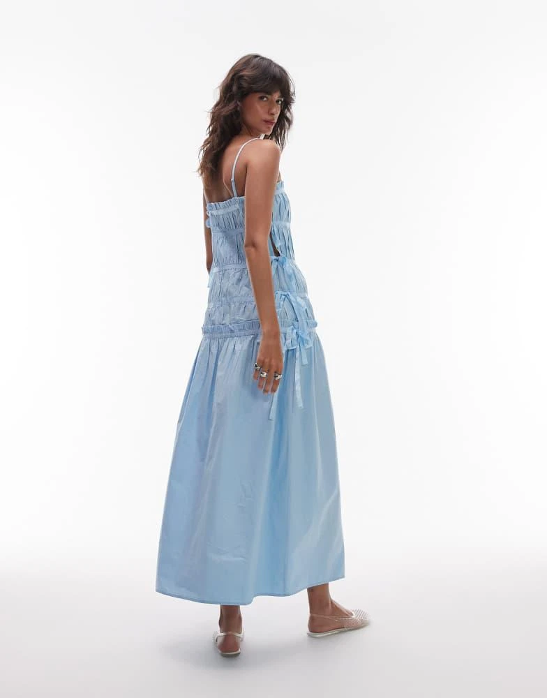Topshop Topshop ruched panel midi dress with tie sides in sky blue 2