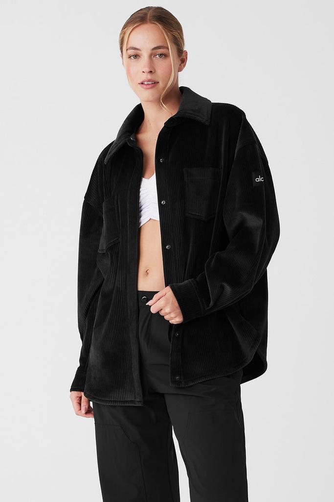 Alo Ribbed Velour Mountain Side Shacket - Black - Jackets