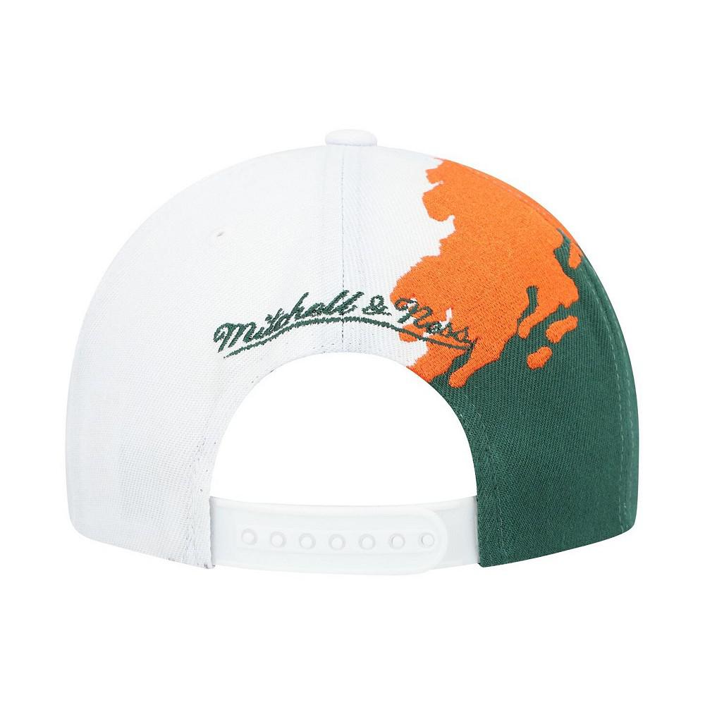 Mitchell & Ness Men's Green, White Distressed Miami Hurricanes Paintbrush Snapback Hat