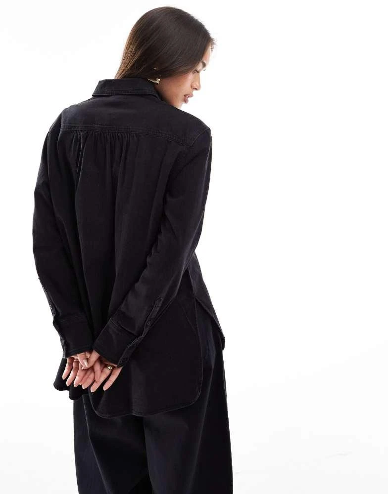 & Other Stories & Other Stories denim shirt with pleat detail in black 4