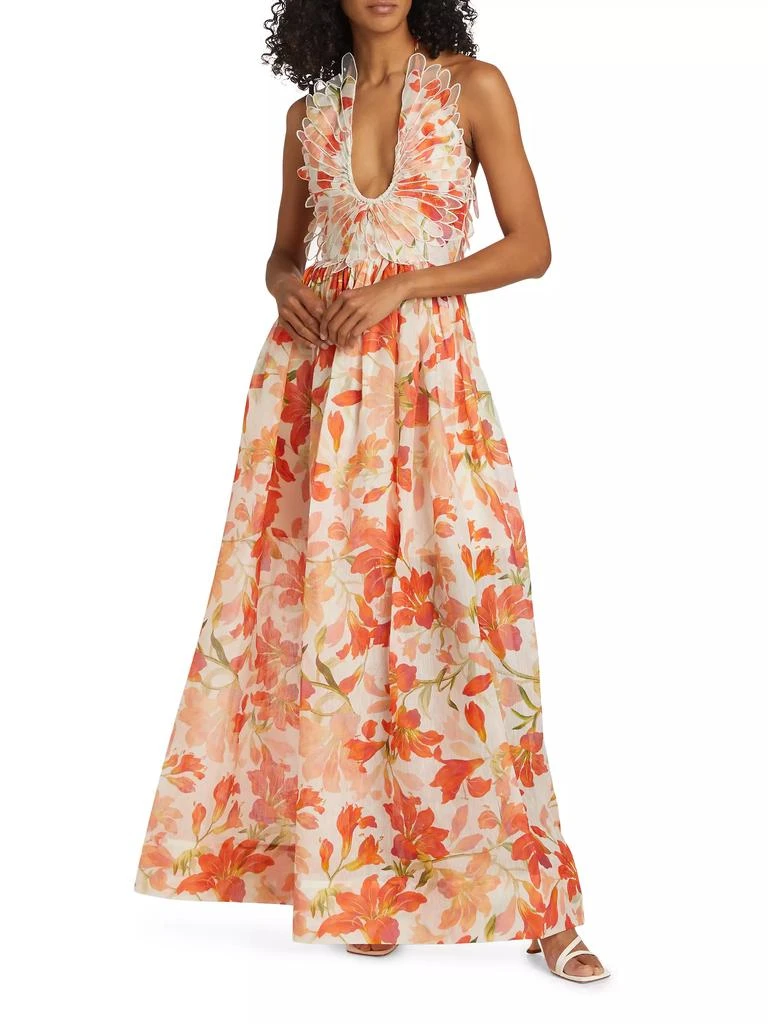Zimmermann Tranquility Linen-Silk Lily Feather A-Line Gown 2