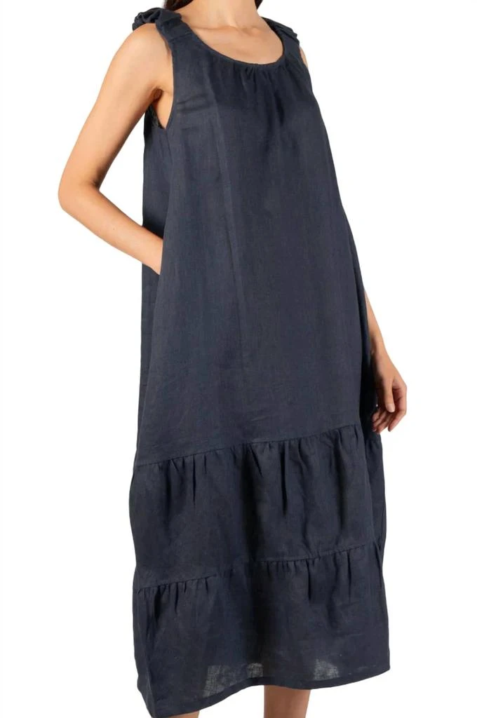 P.CILL Linen Scrunchie Strap Dress In Navy 4