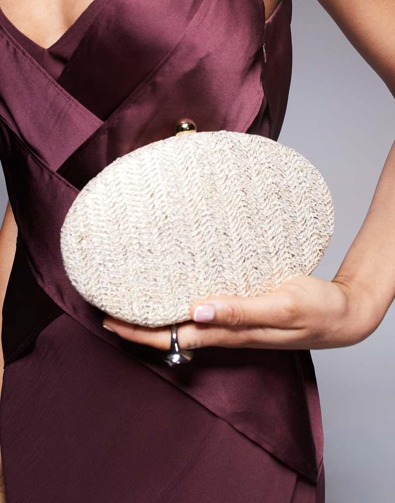 True Decadence True Decadence round structured woven clutch bag in gold metallic