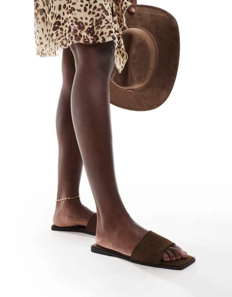 ASOS ASOS DESIGN Fig square toe flat mule sandals in chocolate 1