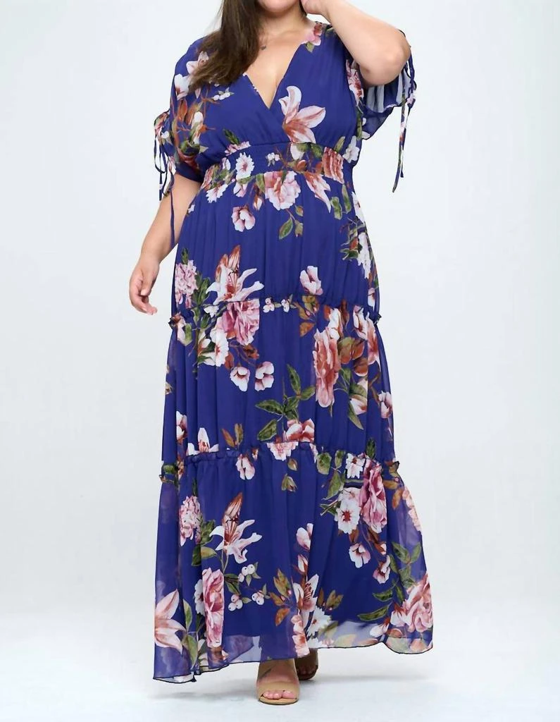 Ricarica Curvy Kimono Sleeves Maxi Dress In Navy 1