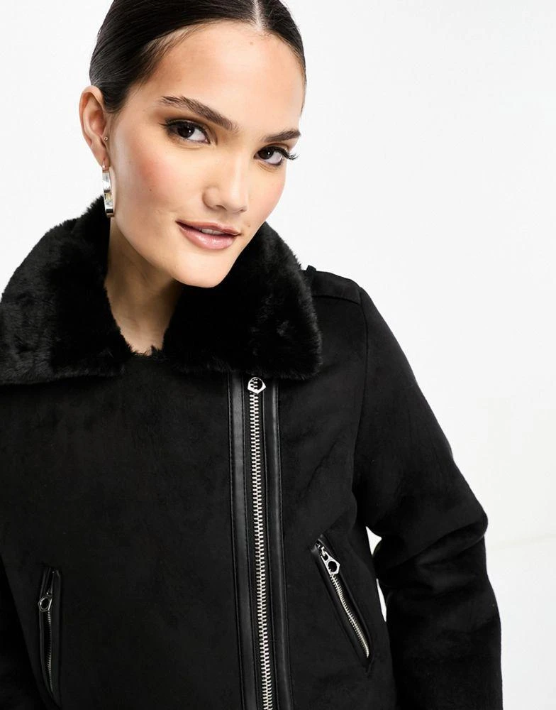 Stradivarius Stradivarius cropped aviator jacket in black 2