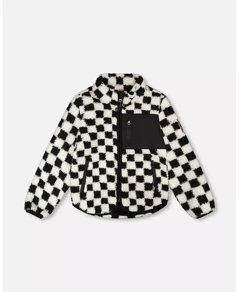 Deux par Deux Unisex Sherpa Jacket Black Checkerboard - Baby